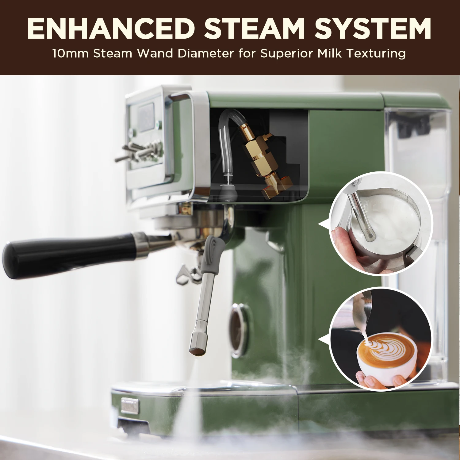 Petrus Espresso Coffee Machine 58mm/15 Bar Espresso Maker with Milk Frother Steam Wand Cappuccino, Latte(220V)
