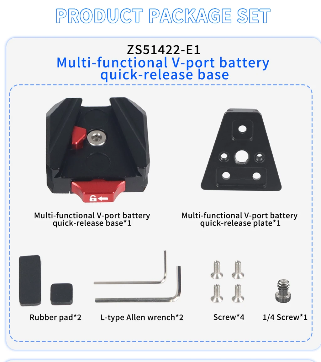 Aluminum V-Lock Battery Mounting Plate Clamp Quick Release for ARCA Tripod Gimba