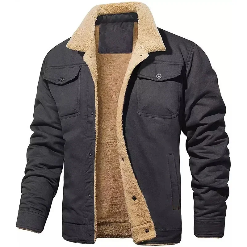 Veste bomber homme hiver doublure polaire épaisse 5XL - Vêtement chaud cargo boutonnable pour pêche