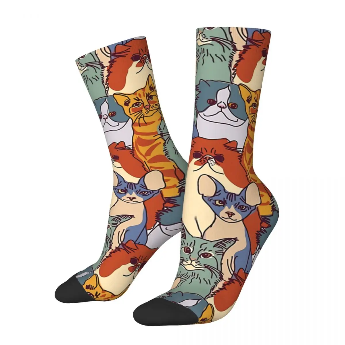 

Funny Men's Socks Crowded Group Vintage Harajuku Cat Meow Hip Hop Seamless Crew Crazy Sock Gift Pattern Printed