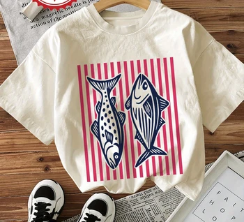 Women'S Casual T-Shirt with OceanInspired Fish and Stripes Print Crew Neck Short Sleeve Soft Comfortable Summer Woman Clothing 1