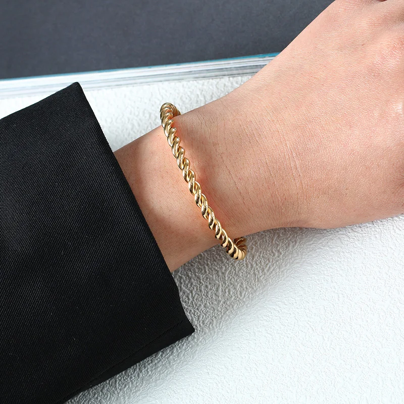 Twisted Bangle Open Cuff Bracelet 100% Stainless Steel Rope Twisted Women Jewelry Minimalist Style