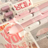 4Pcs Pink White Bow Print Gel Pen Set, Retractable 0.5mm Fine Point Smooth Writing Pens for Journal Office Stationery Gift 4