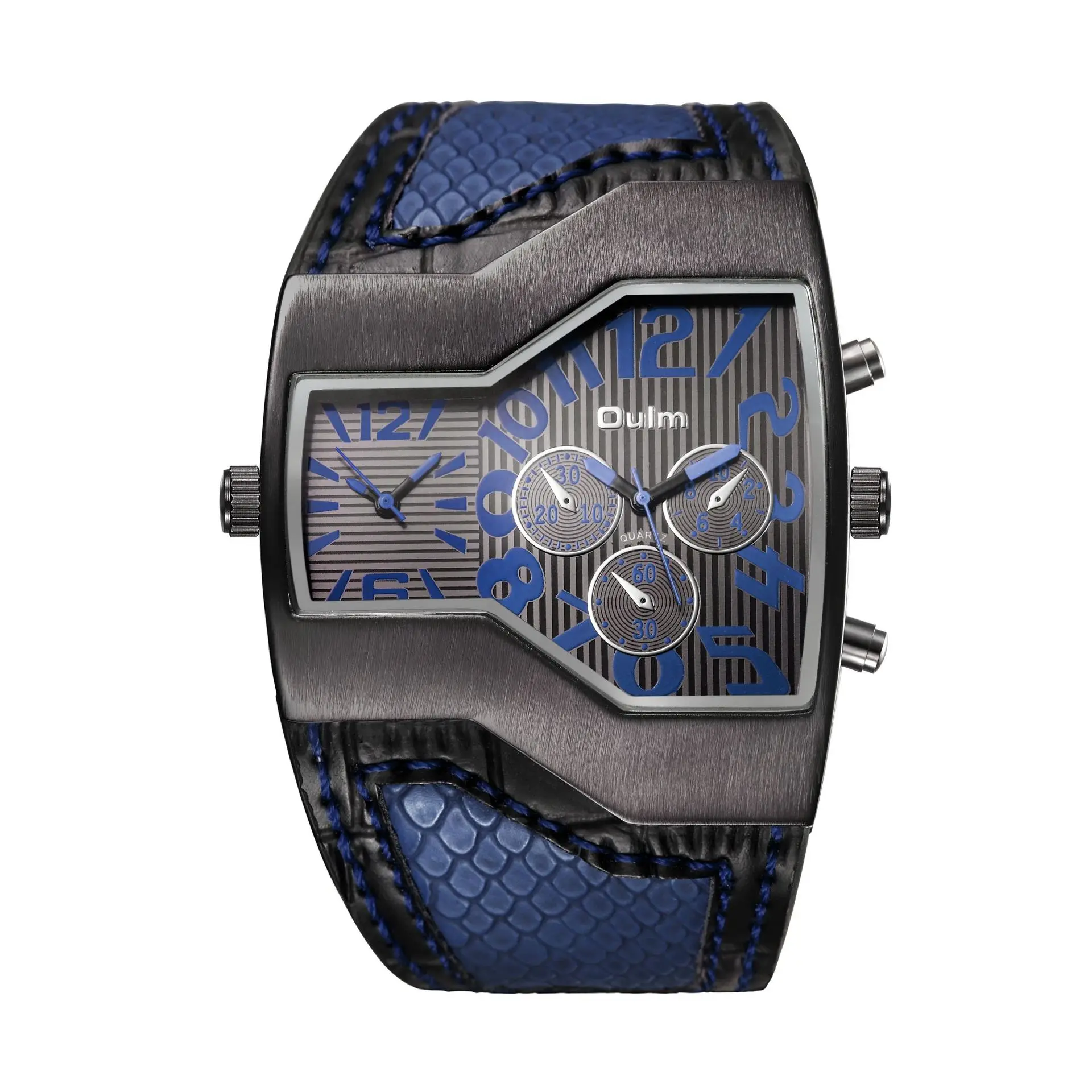 Oulm Classic Style Two Time Zone Men's Watches PU Leather Wristwatch Male Quartz Clock Casual Man Hours Relogio Masculino