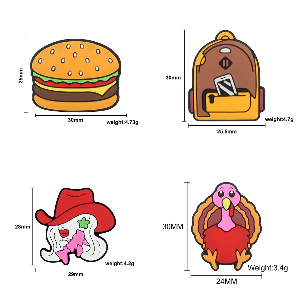 여아용 실리콘 루즈 비즈, 펜 쥬얼리 제작용 DIY 젖꼭지 체인 액세서리, 5 개 초점 비즈, 햄버거 책가방 모양