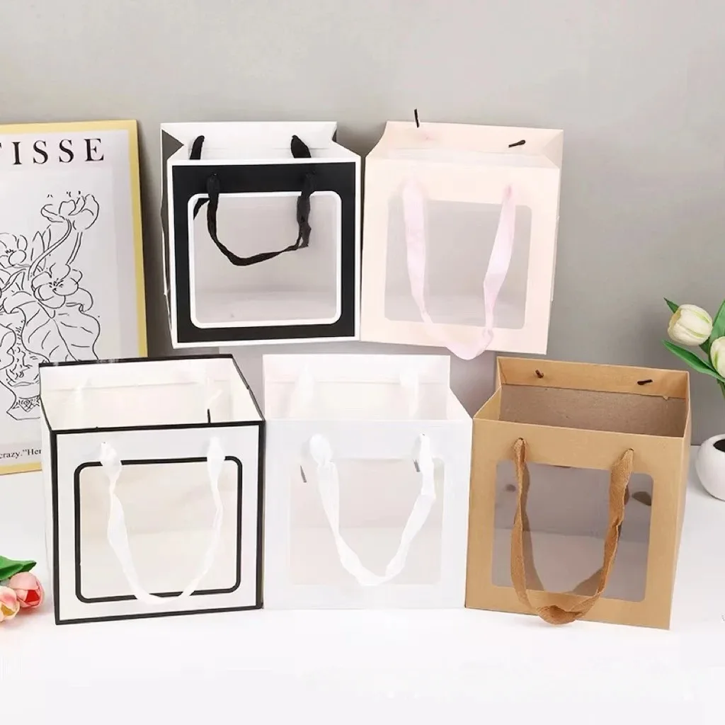 Creative Flower Tote Bag Portable Foldable Gift Box with Transparent Window, Elegant Pr... - SKU PPB02029 - UGI Packaging