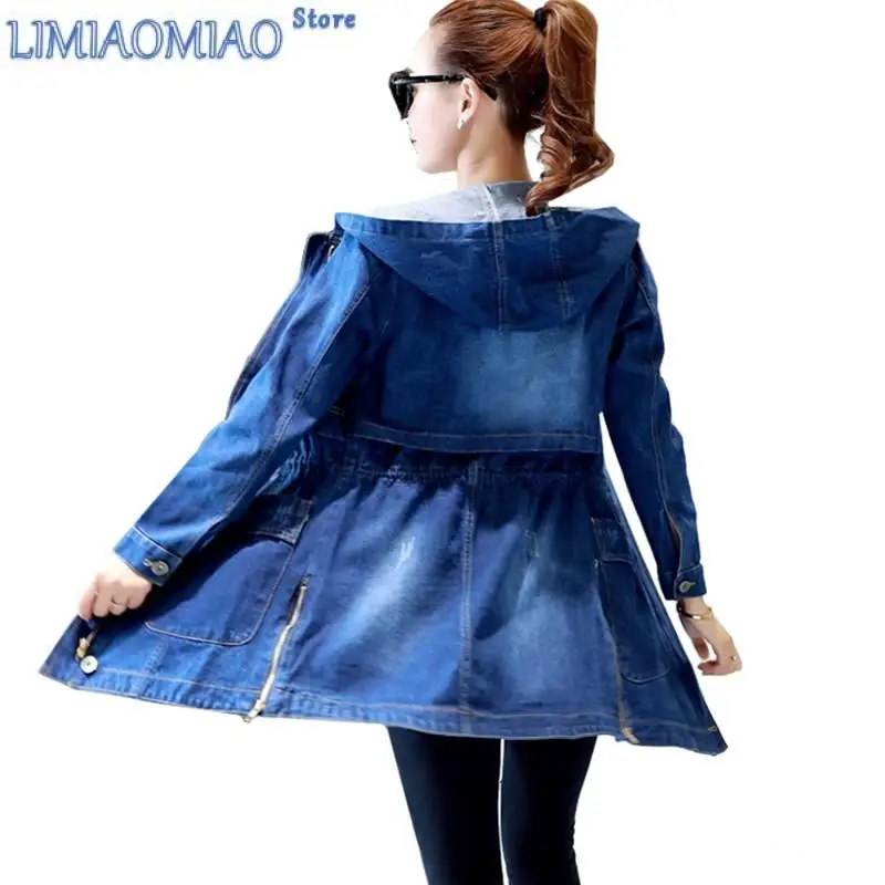 New Hooded Denim Women Jackets Spring Autumn Loose Vintage Long-sleeved Jeans Jacket Casual Student Slim Denim Coat Plus size