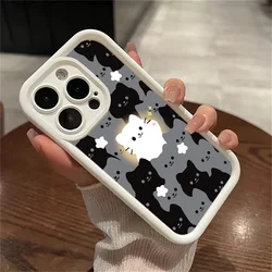 Cute Cartoon Cat Silicone Phone Case - Shockproof Soft Bumper Back Cover - iPhone 12 Pro (White - 2F427)