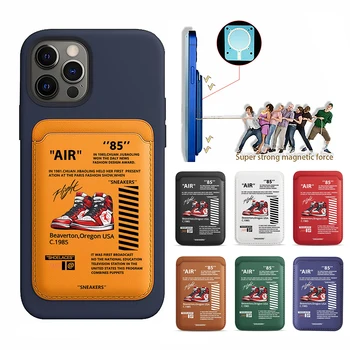 업그레이드 마그네틱 오프 스니커즈 PU 가죽 지갑 케이스, 맥세이프 아이폰 13, 14, 12, 15 에어용, 화이트 라벨 카드 가방, 거치대 후면 커버 상품 이미지