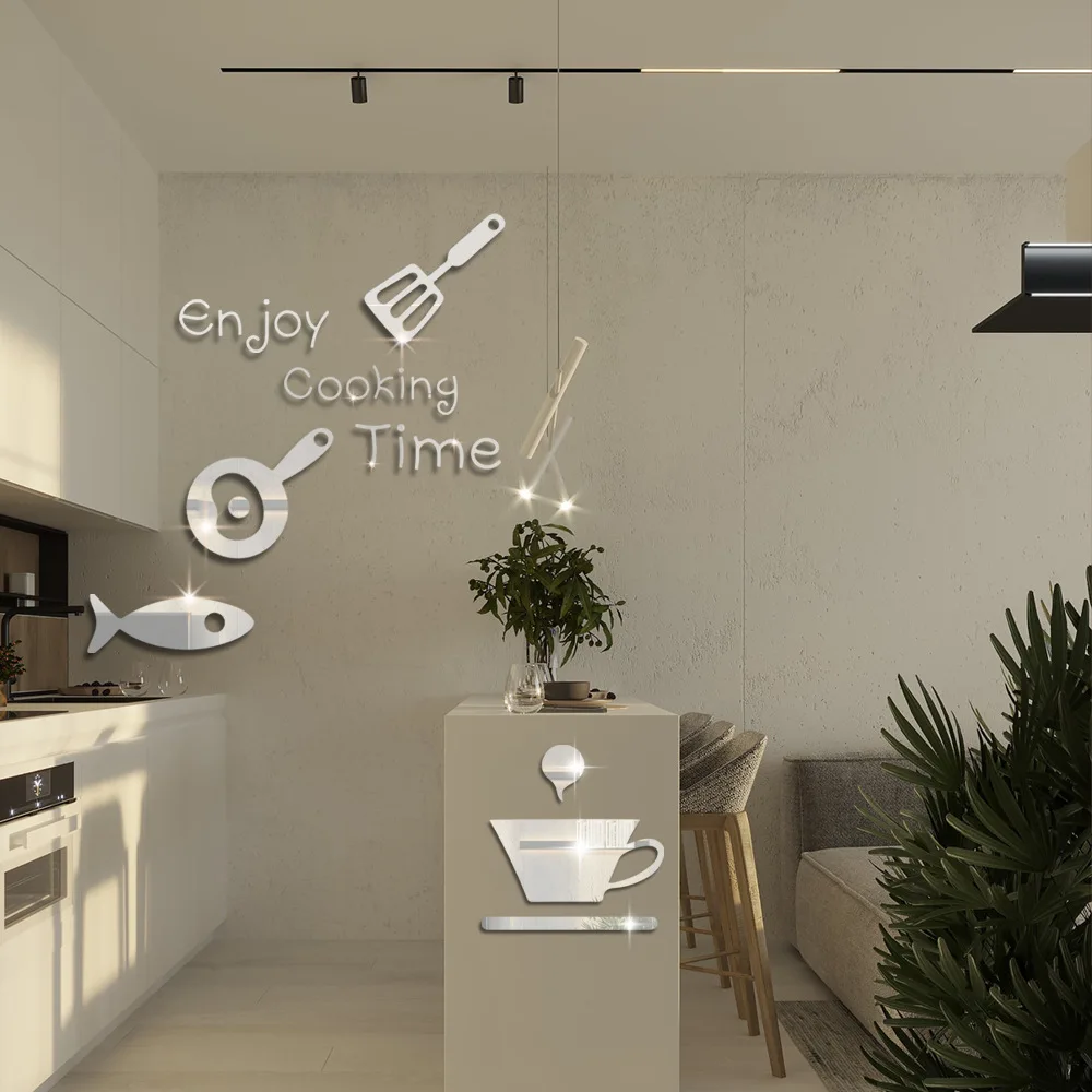 3d three-dimensional acrylic mirror wall paste kitchen home cabinet decoration self-adhesive modern fashion house decoration