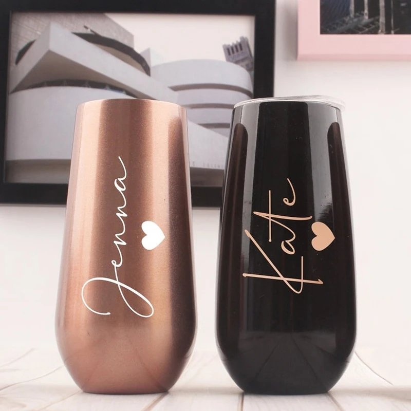 

Personalized Tumbler, Bridesmaid Gift Champagne Flute Tumbler, Custom Stainless Steel Wedding Cup Wine Insulated Tumbler Gifts