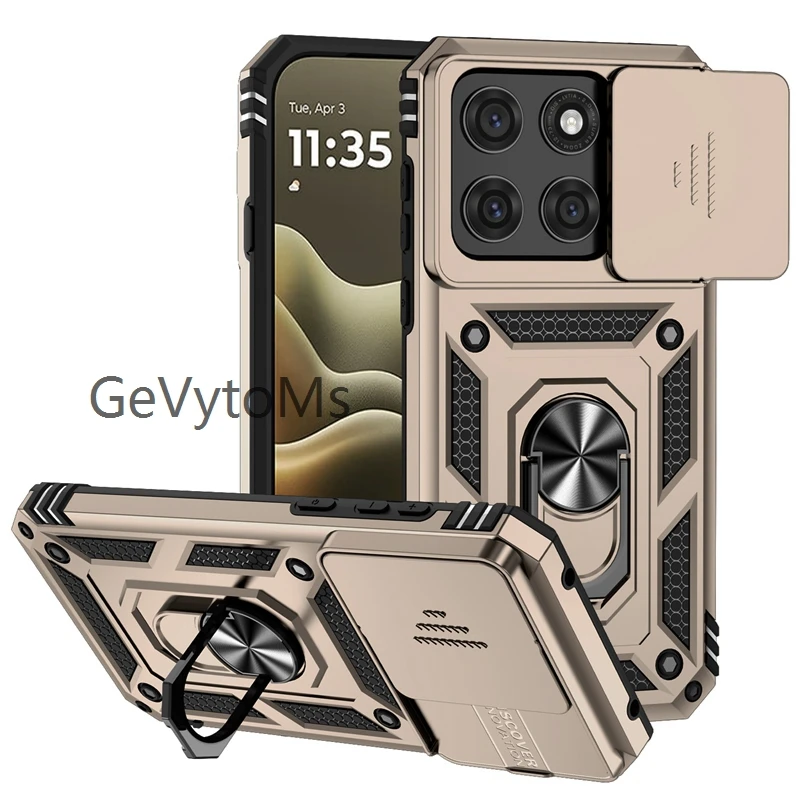 Matte Finish Stand Ring Case with Slide Camera Protector and Military-Grade Durability
