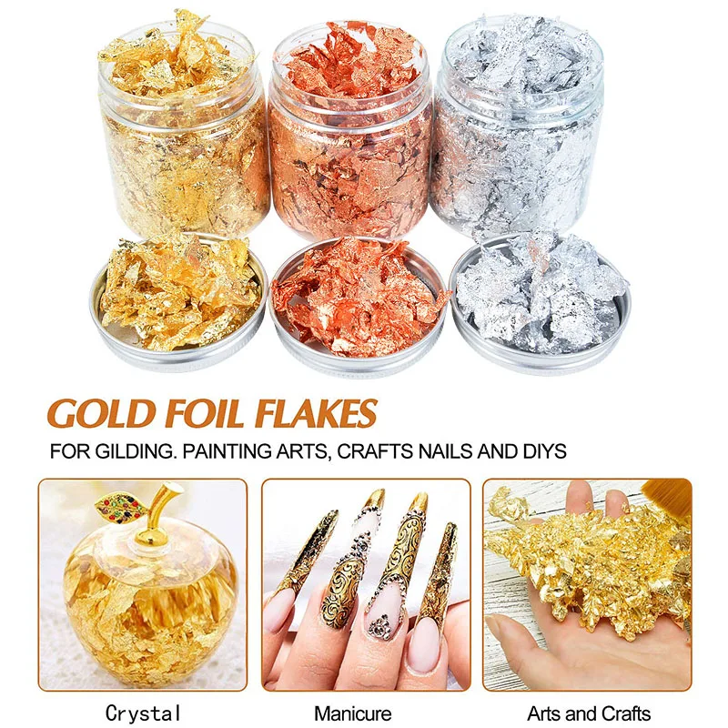 3g Imitation Gold Silver Copper Foil Crumbs Diy Nail Art Bulk Flakes Shiny Home Painting Paper Decor Supplies |