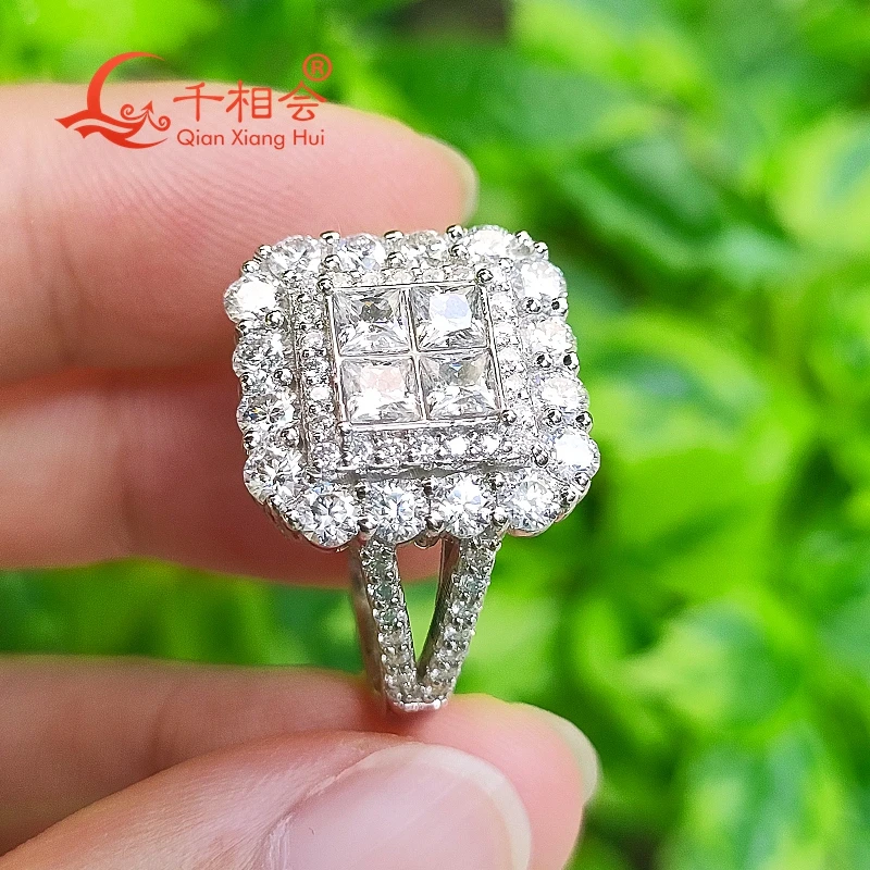 14.5mm square shape two brand ring Sterling 925 Silver Moissanite Ring Men women Male fine Jewelry gitf wedding