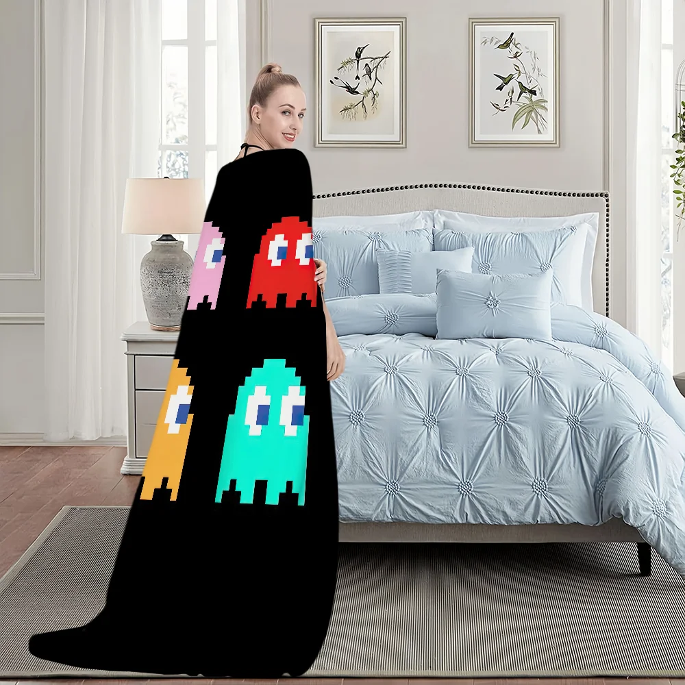 Game Cute Bean Blanket Plush Nap Sofa P-Pac-M-Man rug for Living Room Warm Office Bedroom Birthday Home Travel Kid Gifts 5