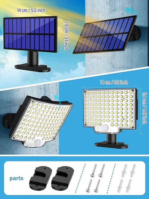 106LED Solar Light Outdoor Waterproof with Motion Sensor Floodlight Remote Control 3 Modes for Patio Garage Backyard 5