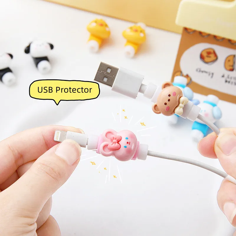 2pcs/set Kawaii Cable Protector Creative Lovely Cartoon Animal Charging Cable Earphone Cable Usb Winder Wire Cord Organizer 4