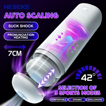HESEKS Men Double Automatic Telescopic Sucking Masturbating Toys Male Heating Voice Support Vagina Adult Toys for Men