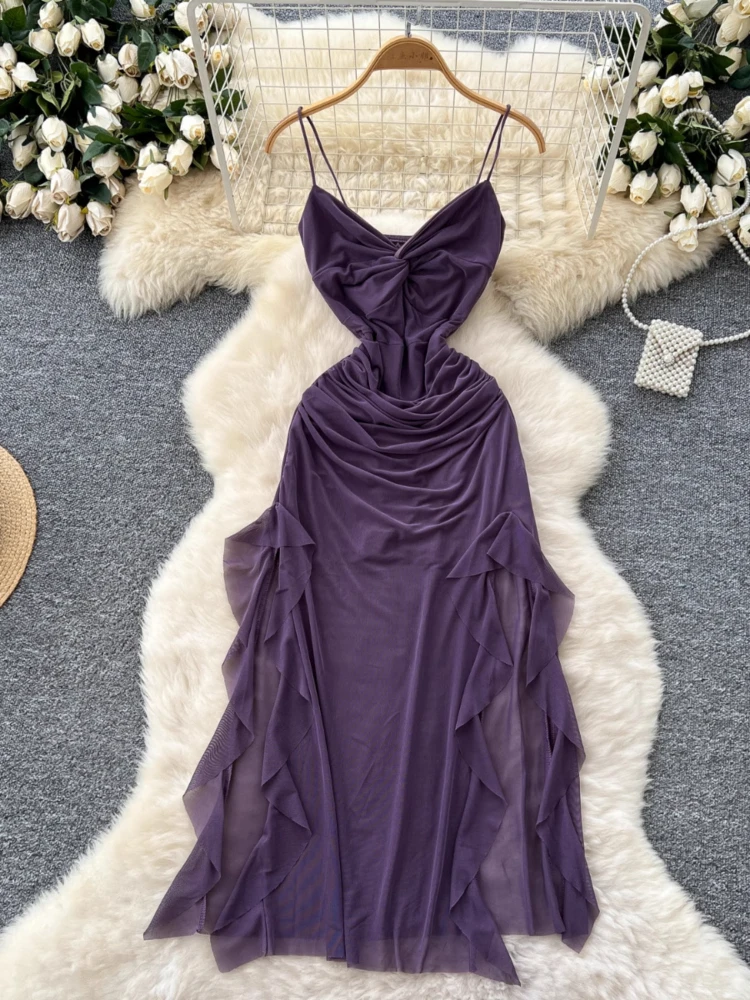 Women V-neck Bodycon Dress Summer Pleated Irregular Long Dresses Ladies  Vintage Elegant Mesh Perspective Party Dress Vestidos - AliExpress 200000345