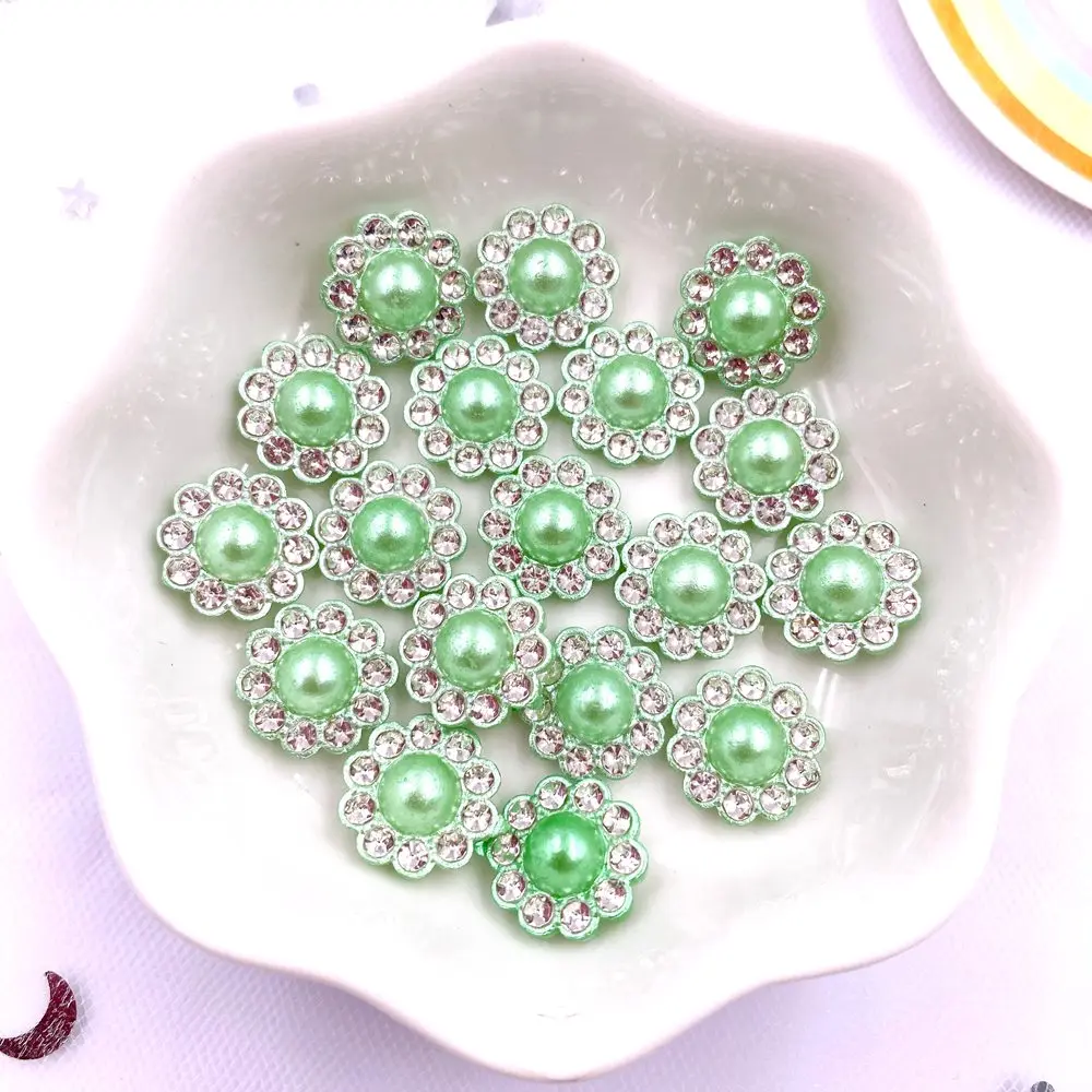 50pcs 12mm 수지 꽃 라운드 진주 플랫 백 크리스탈 네일 라인 석 아플리케 웨딩 DIY 스크랩북 장식 공예 액세서리