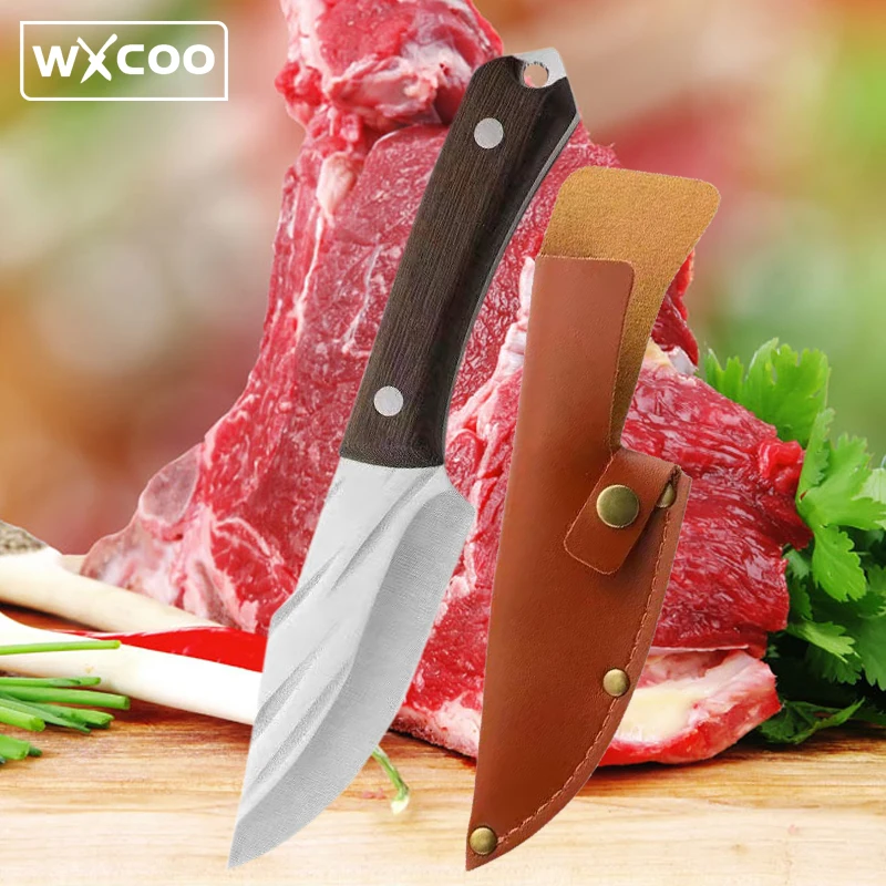 

Hand Forged Knife Kitchen Pocket Knife Stainless Steel Boning Knife with Sheath Sharp Chef Slicing Fishing Meat Cleaver Butcher