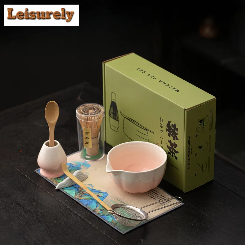 8PCS Japanese Gradient Petal Matcha Bowl Bamboo Matcha Whisk Teaspoon Tea Sets Tea Lovers Gifts Tea-making Tools Set Accessories