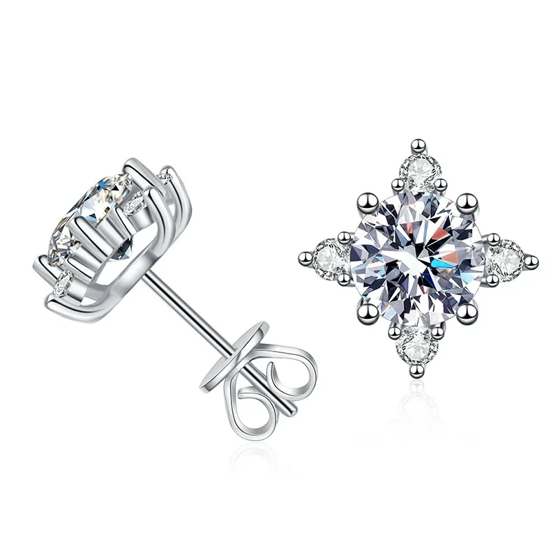 

S925 Silver Ear Studs Mosang Diamond Ear Stud Mother Four Claw Octagonal Star Earrings D Color 1 Carat Jewelry Wholesale