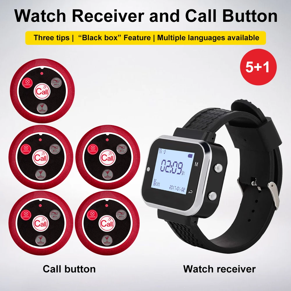 

JINGLE BELLS Watch Receiver CTT13 Button Wireless Restaurant Pager Waiter Calling System For Hookah Cafe Bar Customer Service