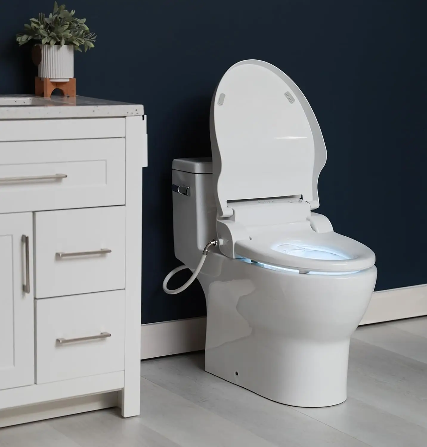 Elongated Bidet Toilet Seat, Beige, Endless Warm Water, *NEW* Bowl Mist, LED Light, Quiet Operation, Wireless Remote Stainless 4