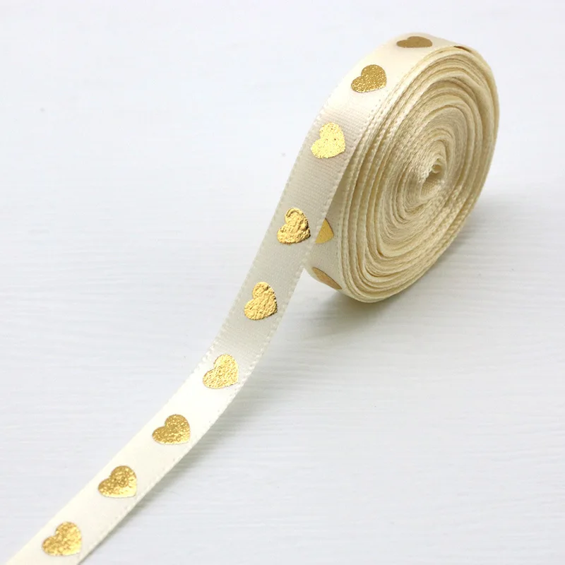 (10 Meters/roll) 10mm Hot Stamping Peach Heart Ribbon Love Ribbons Valentine's Day Packaging Handmade Gift Packaging Decoration