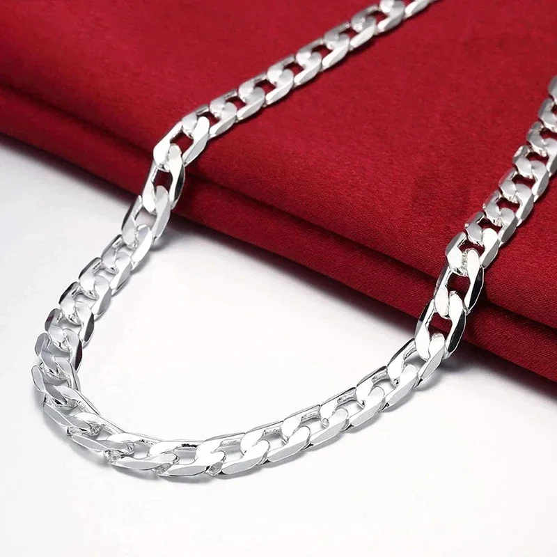 thumbnail image 1 of Collar de plata de ley 925 para hombres y mujeres, cadena clásica de 6MM de 16/18/20/22/24 pulgadas, joyería de lujo, regalos de boda y Navidad, 1 of 2