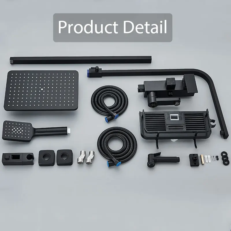 Black Shower Set Faucet 4 Ways Showers Faucet Systems Adjustable Mixers Tap For Bathe Free Rack Rainfall Modern Bathroom Faucets 6