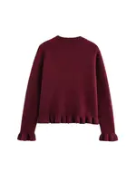 Women's Ruffled Knit Cardigan Sweater O-Neck Long Sleeve Chic Top with Front Buttons Fashion Outerwear - Image 3