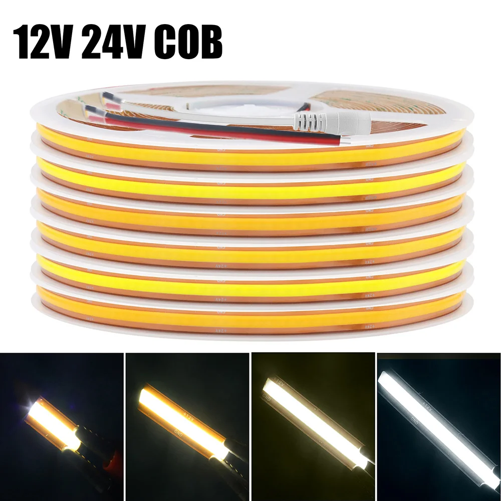 

12V 24V 5m 10m COB LED Strip Light Flexible Tape 528LED High Density Linear Lighting Warm Natural White Home Decoration 0.5m 1m