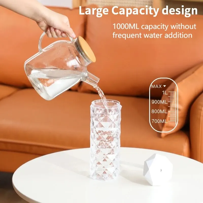 1PC Colorful USB Crystal Humidifier 500/1000ml Large Capacity Air Humidifier Portable Room Office Desktop Humidifier 3