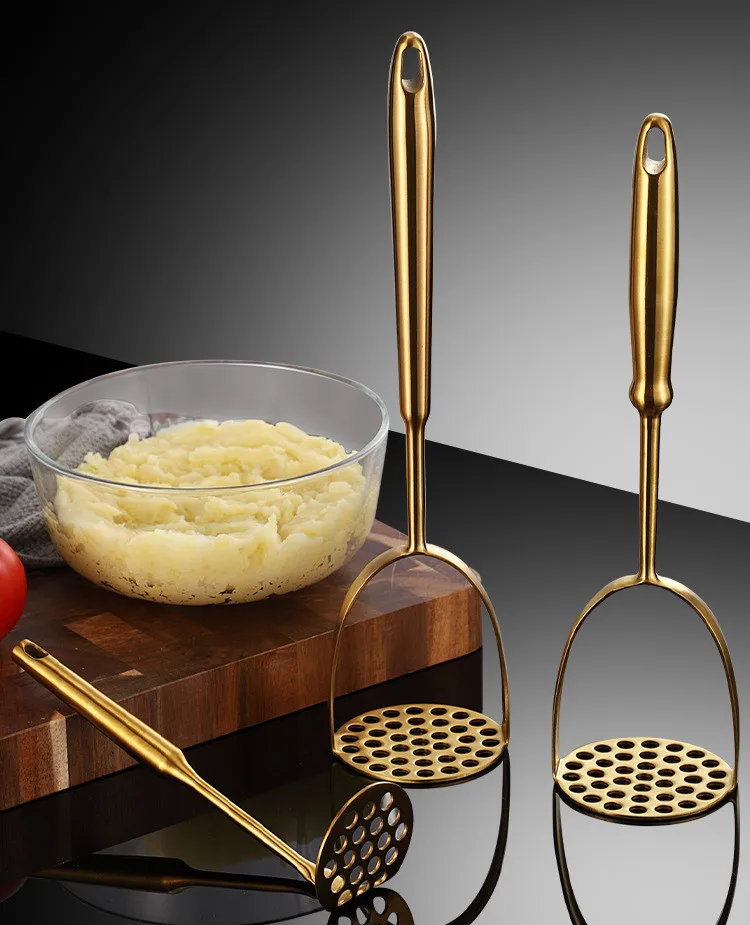 Gold Stainless Steel Potato Masher Manual Crusher Home Kitchen Gadgets potato masher