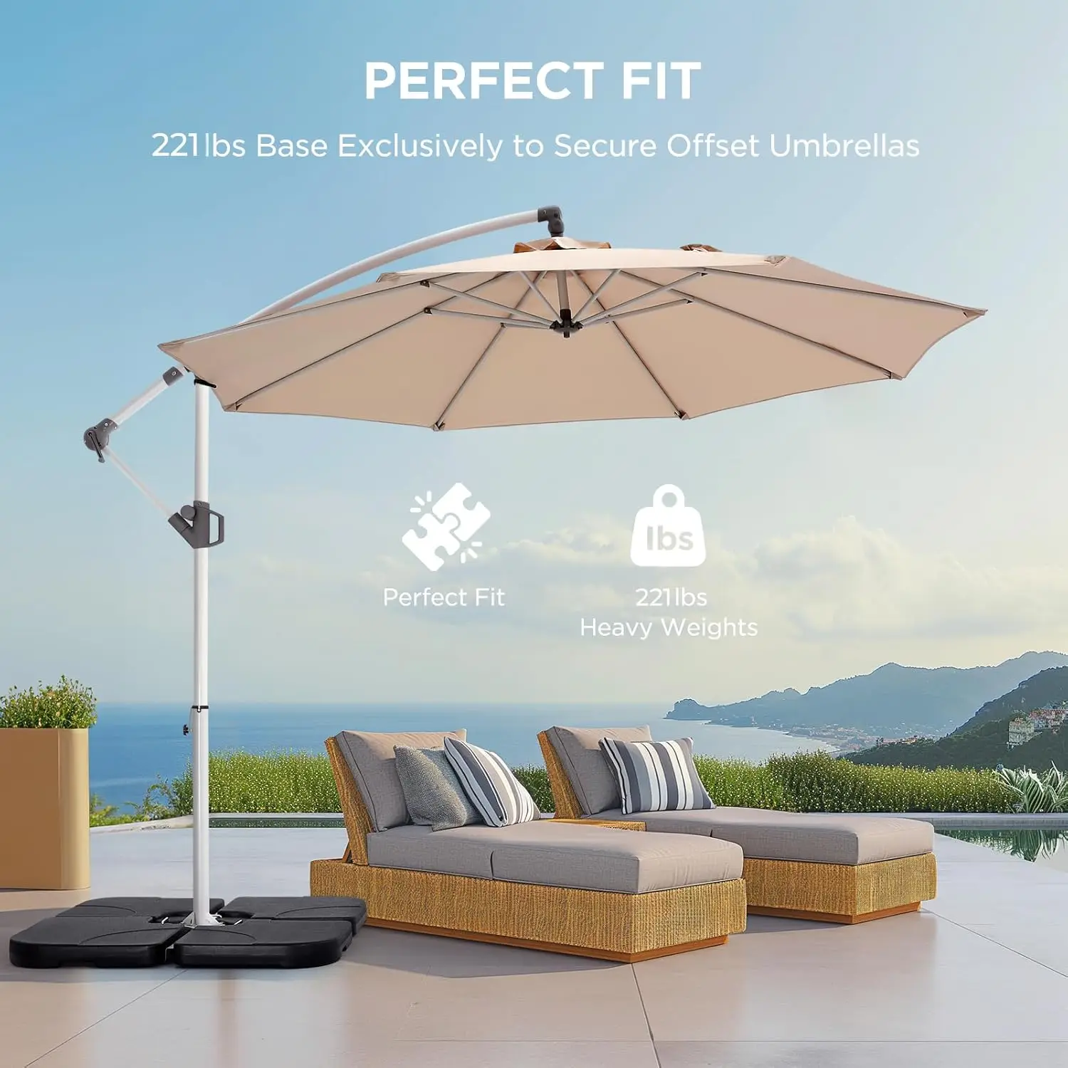 H11 Patio Umbrella Stand Base - 4-Piece 221lbs Outdoor Offset Cantilever Umbrella Heavy Duty Weights Square Base Water