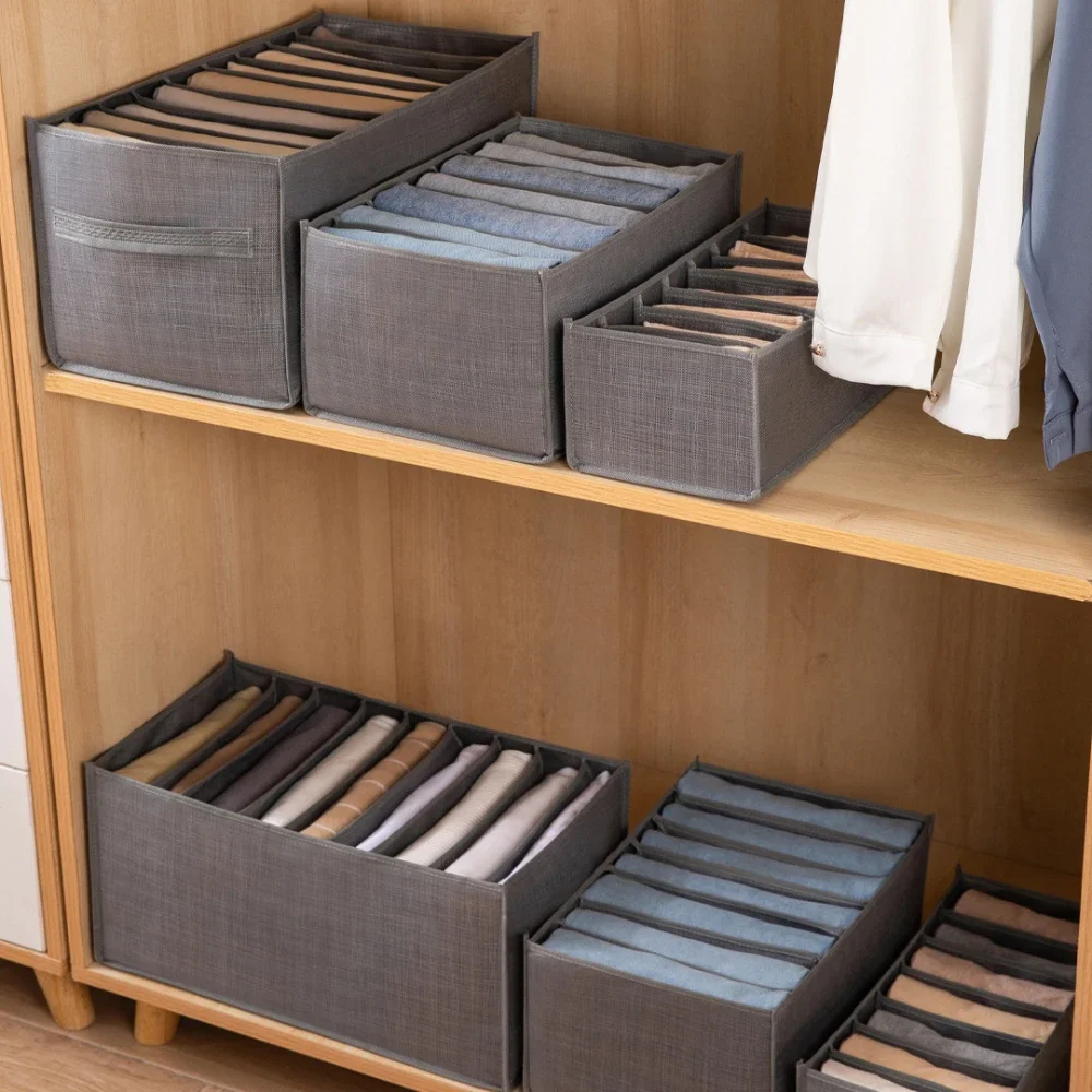 4 개/대 의류 주최자 바지 의류 청바지 보관 상자 옷장 옷장 조직 속옷 브래지어 양말 구획 상자