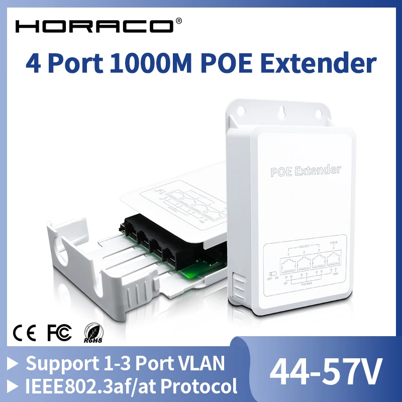 4 Port Gigabit POE Repeater 1000M Outdoor Rainproof Network POE Extender VLAN 44-57V 30W Camera Wireless AP HORACO