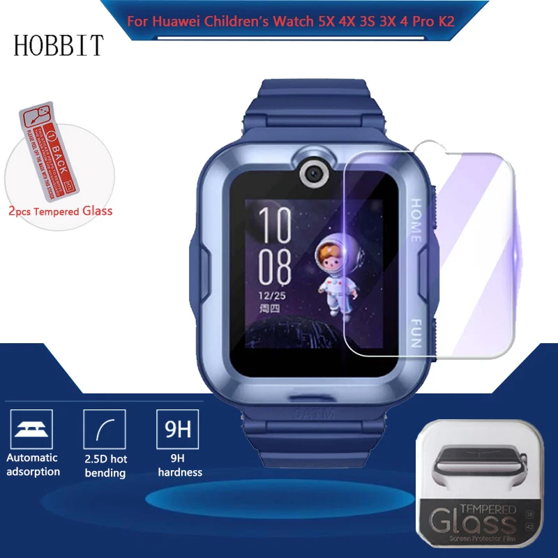 

2PCS Screen Protector For Huawei Children’s Watch 5X 4X 3S 3X 4 Pro K2 Kids Phone Smart Watch Clear Purple Tempered Glass Film