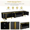 TV Stand for 85"+ TV, Entertainment Center with Storage Drawer & Cabinets & Shelves, Curved TV Console with Gold Metal Legs 3