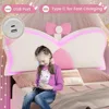 Double Bed Rack with LED Lights and Storage Drawers, Height Adjustable Butterfly Headboard, C-shaped and USB Charging Ports 4