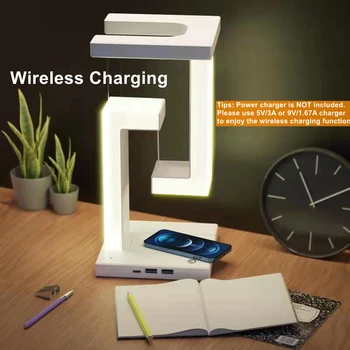 Novelty floating lamp with 10 W  detachable wireless charger decorative light for bedroom/office 4