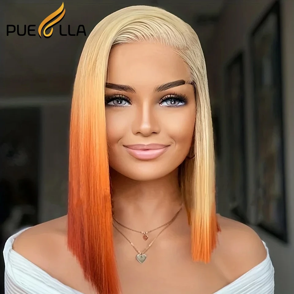 Short Straight 613 Lace Frontal Wig 13x6 Bob Ombre Orange Human Hair Wigs for Women 13x4 Transparent Virgin Lace Front Wig