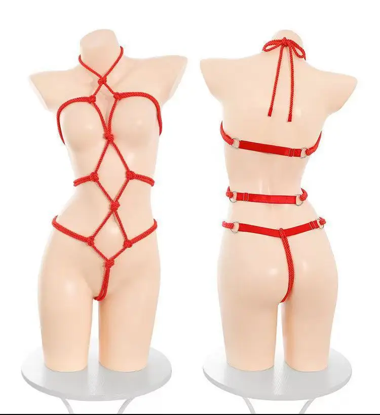 Sexy Bondage BDSM Open-Crotch Lingerie Perspective Temptation Rope Bodysuit Adjustable Erotic Lingerie Set Erotic Accessories