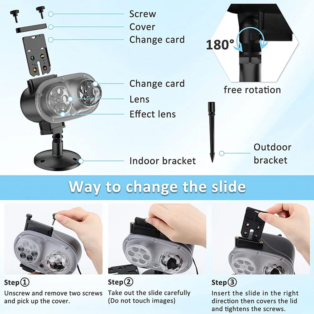 2-in-1 Christmas Projector Lights, Waterproof Outdoor Landscape Ocean Wave Light for Birthday Holiday Party (16 Slides)