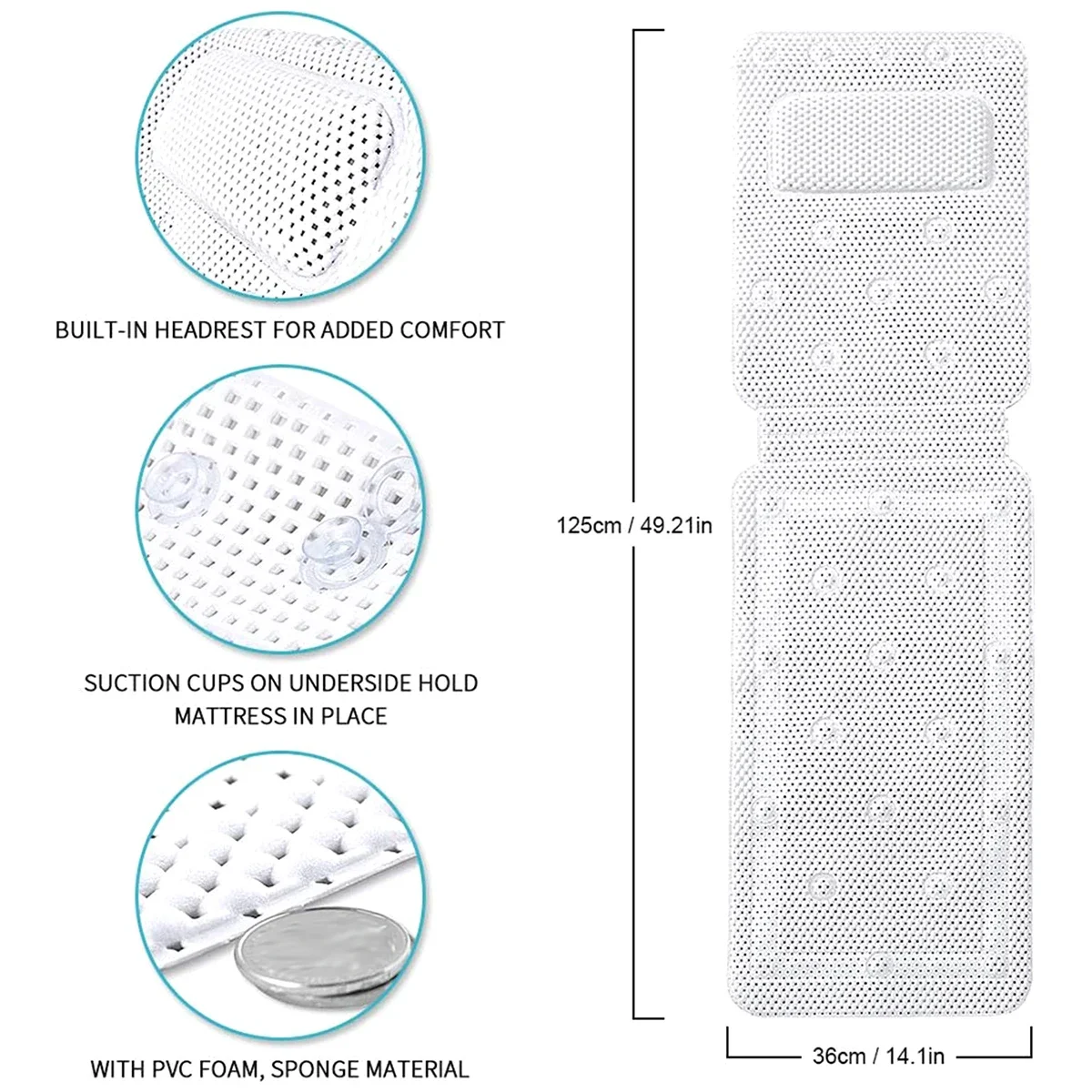 Bath Pillow Breathable Bath Pillow Non-Slip 3D Mesh Bathtub Spa Head Rest With Suction Cup Support Neck Back Full Body Rest Bathroom Supply