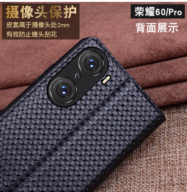 Honor60 Luxury Genuine Leather Magnet Clasp Phone Cover Case For Honor 60 Se Pro  Kickstand Holster Case Protective Full Funda