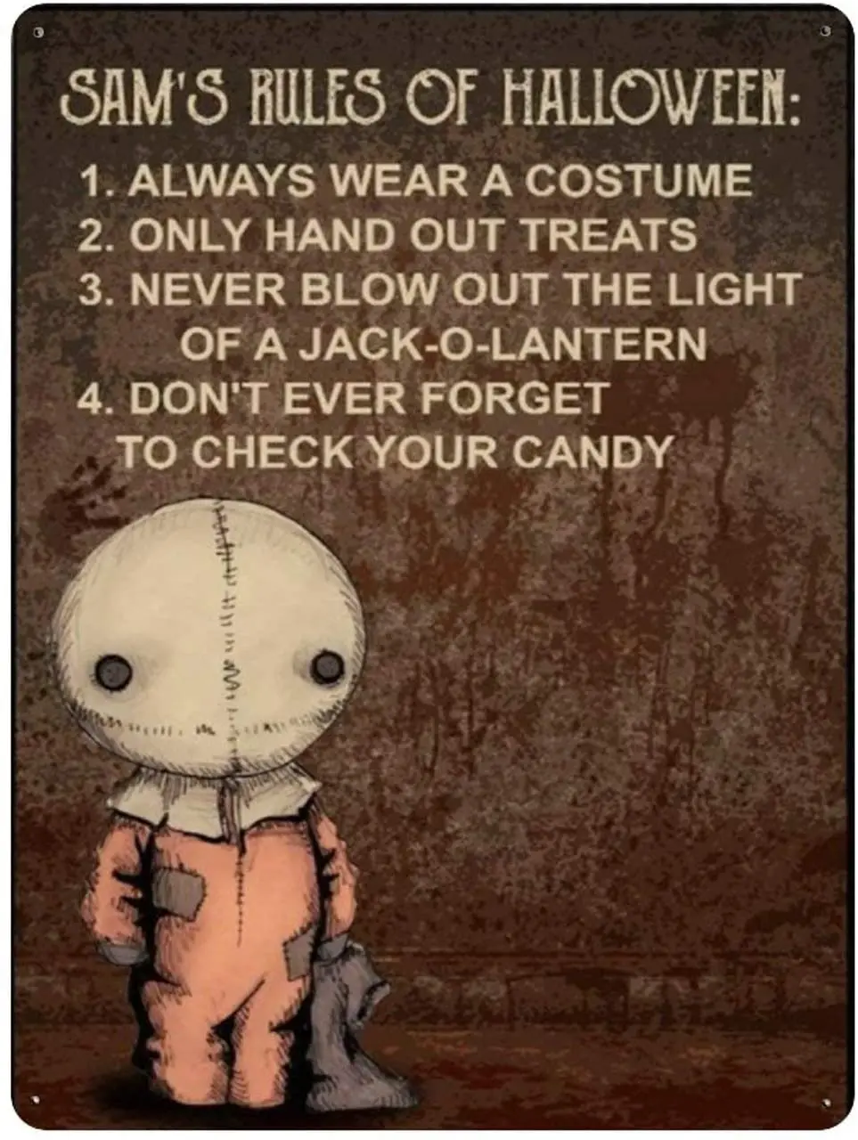 Letrero de estaño de Metal, Sams Rules Of Trick Or Treat Movie, Sam ...
