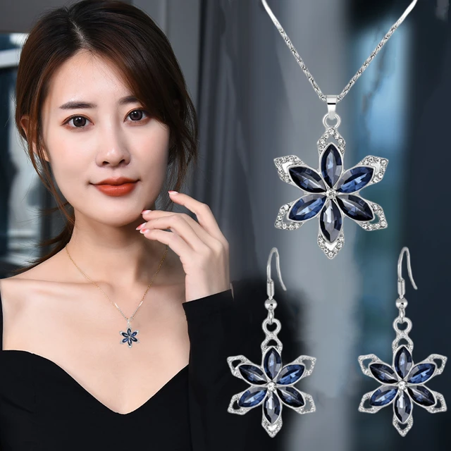 Danecraft Starburst Pendant Necklace and Trio Cubic Zirconia Earring Set